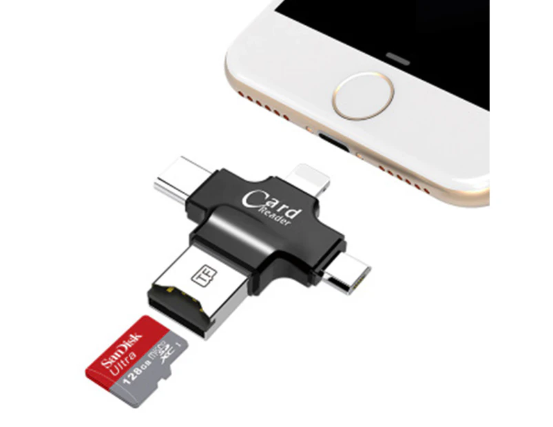 4 in 1 TF Micro SD Card Adapter External Storage Memory Expansion Helper with Type -C,Micro USB,USB 2.0,Lightning Connector for iPhone/iPad/Android/Mac/PC