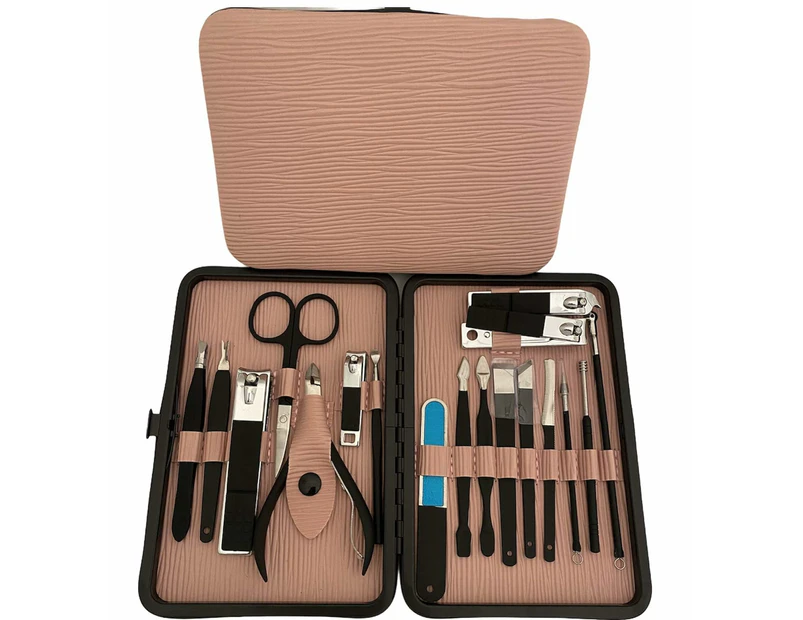 Professional Manicure Set, Pedicure Kit, Nail Clippers, 18pcs Stainless Steel Grooming Kit, Facial Treatment Nail Scissors Grooming Kit with Black Leather