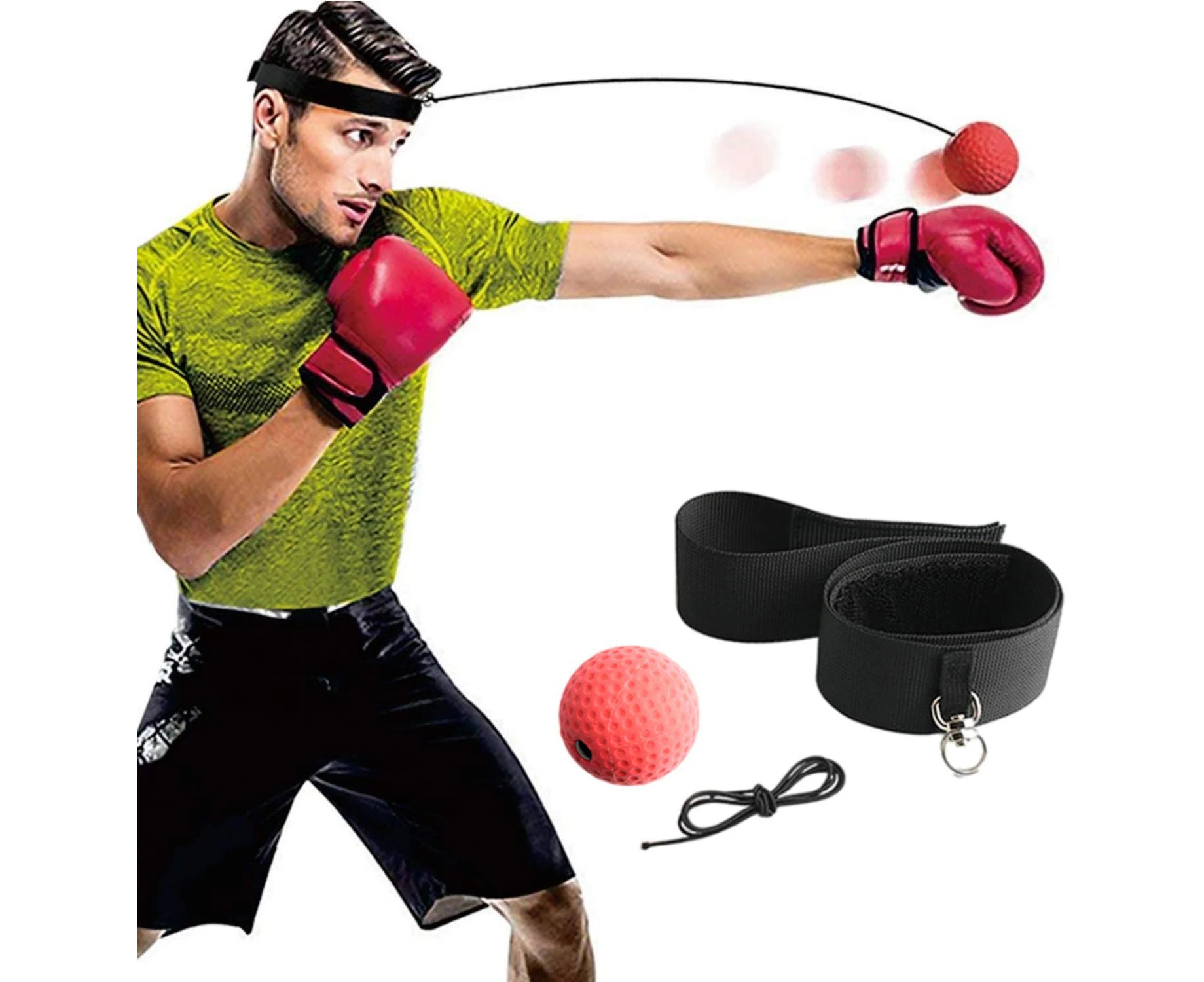 Frosuilgogo-Boxing Reflex Ball Set Reflex Ball on String with Headband Reflex Punching Fight Equipment with Rubber Ball 80g, Great for Improving Reaction H