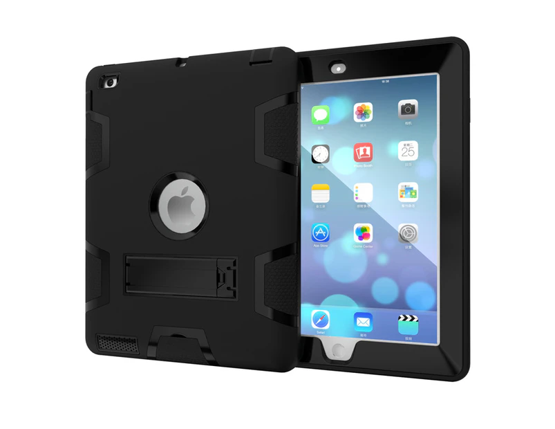 MCC Stylish Shockproof iPad 2 3 4 Case Cover Heavy Duty Kids 3-in-1 Apple [Black+Black]