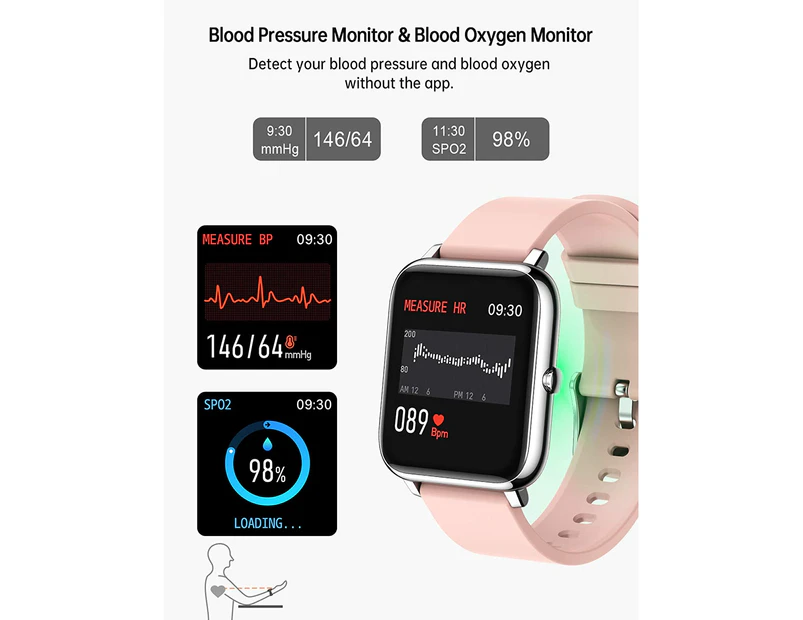 Smart Watch,  Smartwatch with Blood Pressure, Blood Oxygen Monitor, Fitness Tracker with Heart Rate Monitor(Pink)