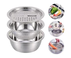 Multifunctional stainless steel basin, stainless steel sieve set, 3-part, kitchen sieve, multifunctional