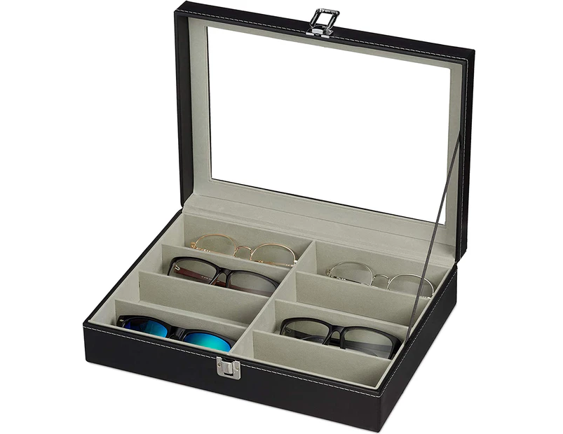 8 Slot Eyeglass Sunglass Storage Box, PU Leather Glasses Display Case Storage Organizer Collector Glasses Storage Box