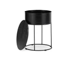 Nyah Round Storage Side Table Matte Black in Stainless Steel