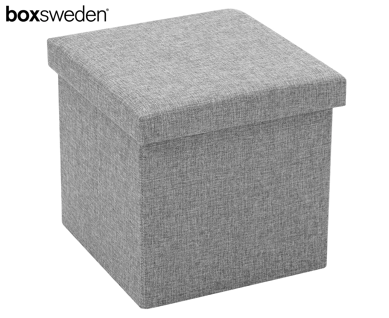 Boxsweden 38x36cm Ottoman Storage Cube Faux Linen Home Organiser/Stool Grey