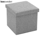 BoxSweden 38cm Ottoman Faux Linen Storage Cube - Grey