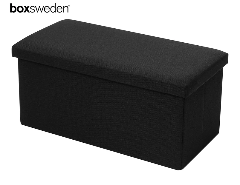 BoxSweden 76cm Ottoman Faux Linen Storage Cube - Black