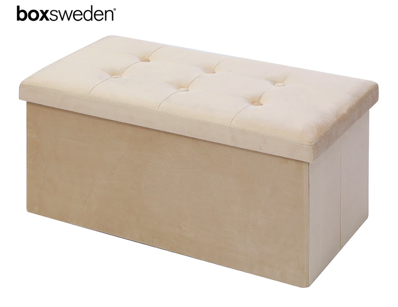 BoxSweden 76cm Ottoman Faux Velvet Storage Cube - Cream