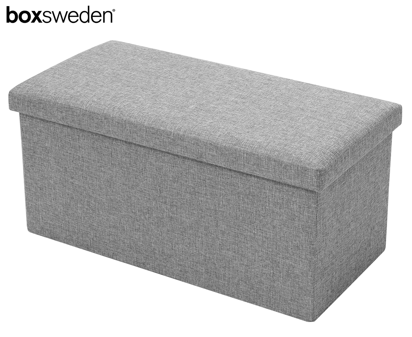 Boxsweden 76x36cm Ottoman Storage Cube Faux Linen Home Organiser/Stool Grey