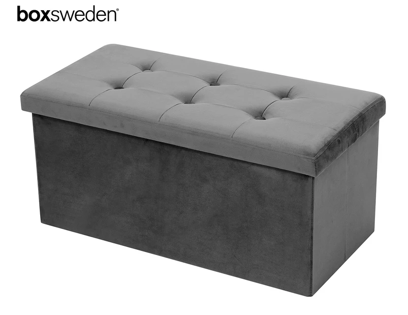 Boxsweden 76cm Ottoman Faux Velvet Storage Cube - Grey