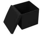 BoxSweden 38cm Ottoman Faux Linen Storage Cube - Black