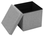 BoxSweden 38cm Ottoman Faux Linen Storage Cube - Grey