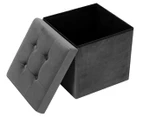 BoxSweden 38cm Ottoman Faux Velvet Storage Cube - Grey