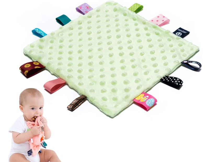 Baby Tags Security Blankets - 10"x10" Square Sensory Toys, for 0-12 Months Babies Boys and Girls-Green
