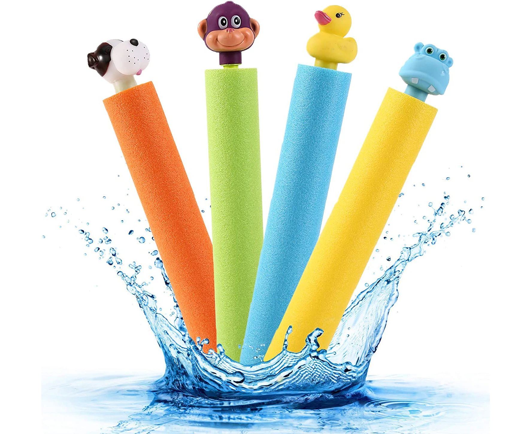 Foam Water Shooter, 4 Pack Water Guns Water Blasters for Swimming Pool Beach Summer Outdoor, Water Guns Toys Set for Boys Girls Adults (Animal)--