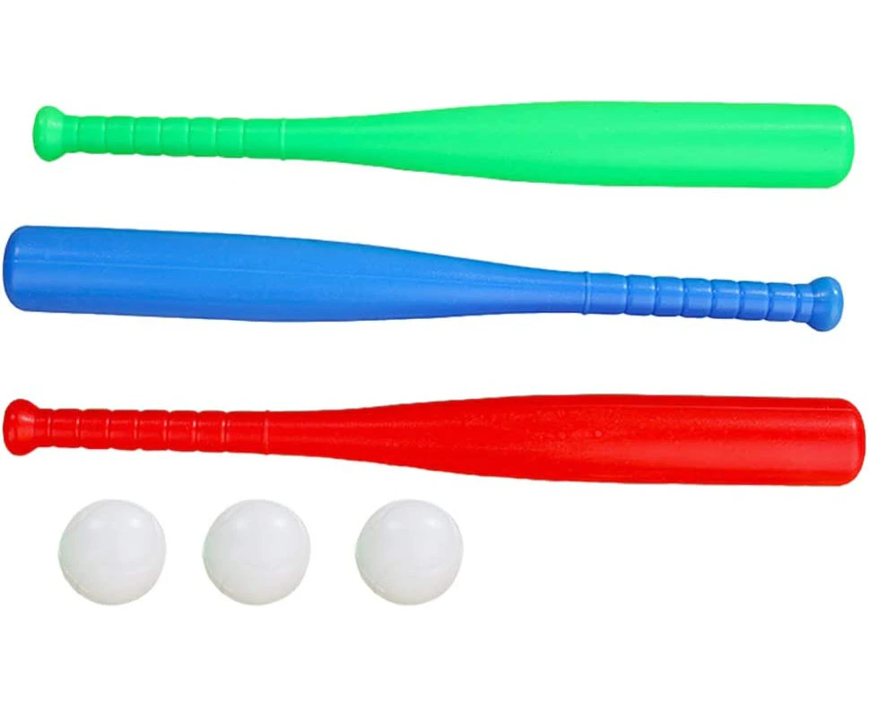 Kids Baseball Bat, Plastic Bat & Ball Set, 3 Baseball Bats and 3 Balls Combo Set - Baseball Toy Set for Children Boys Girls--