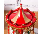 Vintage Carousel 4 Horses Carousel Winding Mechanical Music Box Toy Gifts - Red--