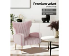 High Back Velvet Accent Armchair Lounge Chair Pink