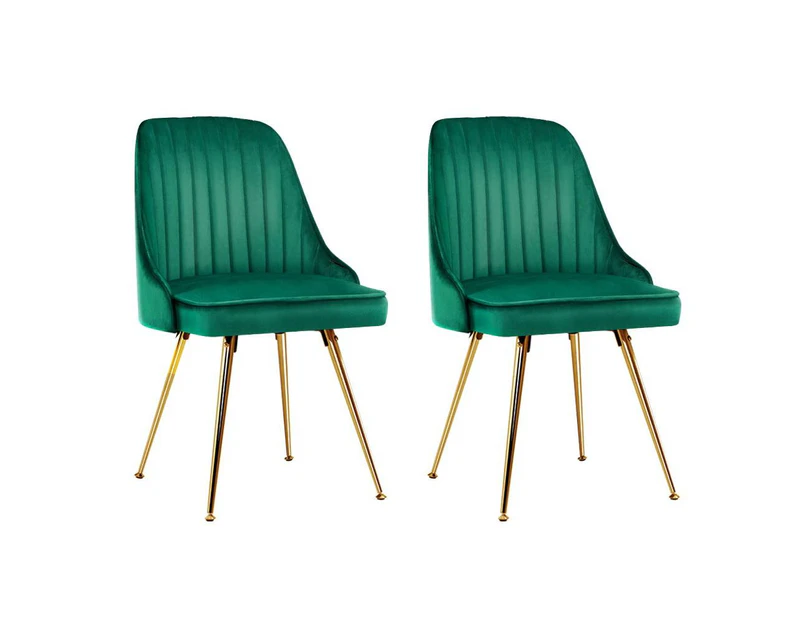 Set of 2 Dining Chairs Retro Chair Cafe Kitchen Modern Metal Legs Velvet Green