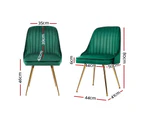 Set of 2 Dining Chairs Retro Chair Cafe Kitchen Modern Metal Legs Velvet Green