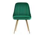 Set of 2 Dining Chairs Retro Chair Cafe Kitchen Modern Metal Legs Velvet Green