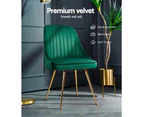 Set of 2 Dining Chairs Retro Chair Cafe Kitchen Modern Metal Legs Velvet Green