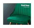 Set of 2 Dining Chairs Retro Chair Cafe Kitchen Modern Metal Legs Velvet Green