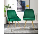 Set of 2 Dining Chairs Retro Chair Cafe Kitchen Modern Metal Legs Velvet Green