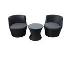 3pc Lounge Set Outdoor Furniture Rattan Wicker Chair Glass Coffee Table Garden Patio
