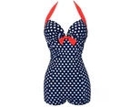 Women One-piece Bathing Suit Dotted Beachwear Push Up Monokini Swimsuit Swimwear-Blue