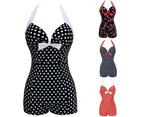 Women One-piece Bathing Suit Dotted Beachwear Push Up Monokini Swimsuit Swimwear-Blue