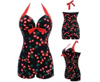 Women One-piece Bathing Suit Dotted Beachwear Push Up Monokini Swimsuit Swimwear-Blue