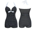 Women One-piece Bathing Suit Dotted Beachwear Push Up Monokini Swimsuit Swimwear-Blue