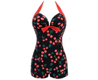 Women One-piece Bathing Suit Dotted Beachwear Push Up Monokini Swimsuit Swimwear-Blue