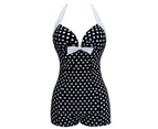 Women One-piece Bathing Suit Dotted Beachwear Push Up Monokini Swimsuit Swimwear-Blue