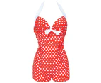 Women One-piece Bathing Suit Dotted Beachwear Push Up Monokini Swimsuit Swimwear-Blue