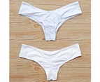 Women Sexy Ruched Solid Color Bikini Bottom Swimwear Hipsters Thong Beachwear-Orange