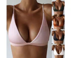 Women Solid Color Triangle Cup Padded Wireless Bra Swimming Sports Brassiere-Army Green