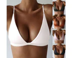 Women Solid Color Triangle Cup Padded Wireless Bra Swimming Sports Brassiere-Pink