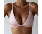 Women Solid Color Triangle Cup Padded Wireless Bra Swimming Sports Brassiere-Pink