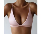 Women Solid Color Triangle Cup Padded Wireless Bra Swimming Sports Brassiere-Earth Yellow