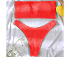 2Pcs Women Swimsuit Tube Top Highly Elastic Beachwear Simple Swimwear for Swimming-Red