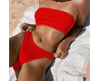 2Pcs Women Swimsuit Tube Top Highly Elastic Beachwear Simple Swimwear for Swimming-Red
