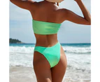 2Pcs Women Swimsuit Tube Top Highly Elastic Beachwear Simple Swimwear for Swimming-Green