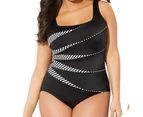 U-neck Wide Shoulder Straps Women Monokini Plus Size Sexy Push Up Gradient Print Bodysuit Swimsuit for Beach-Black