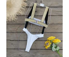 Elastic Band Back Buckle Sexy Monokini Wide Shoulder Straps Women Solid Color Bandeau Beach Swimsuit for Pool-White