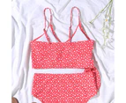 Fresh Floral Print Cross Bandage Bikini Suit Skinny Women Spaghetti Straps Bra High Waist Panties Swimsuit for Vacation-Red