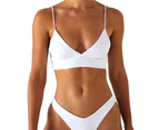 Spaghetti Straps Padded Summer Bikini Two Pieces Micro Triangle Bra High Waist Thong Swimwear for Swimming Pool-White