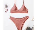 Spaghetti Straps Padded Summer Bikini Two Pieces Micro Triangle Bra High Waist Thong Swimwear for Swimming Pool-Pink