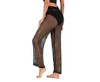 Beach Pants Sexy Hollow Out Polyester Crochet Net Women Cover Up Pants for Vacation-Black